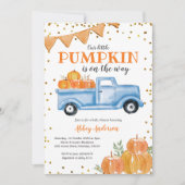 Citrouille bleu Baby shower de camion Invitation (Devant)
