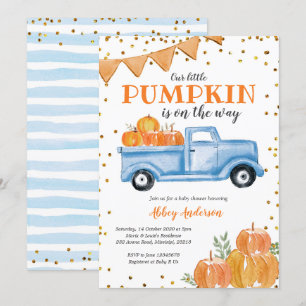 Citrouille bleu Baby shower de camion Invitation
