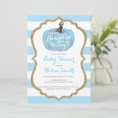 Citrouille bleu et or Invitation Baby shower garço (Debout devant)