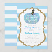 Citrouille bleu et or Invitation Baby shower garço (Devant / Derrière)