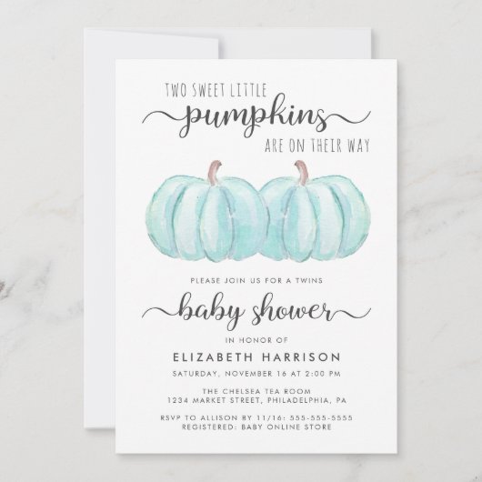 Citrouille Blue Twin Baby Boys Shower Invitation (Devant)