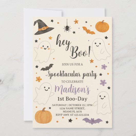 Citrouille Boo 1er Anniversaire Invitation | Hey B (Devant)