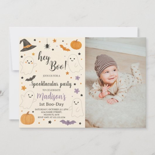 Citrouille Boo 1er Anniversaire Invitation | Hey B (Devant)