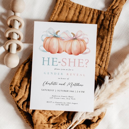 Citrouille Bow Rose Bleu Sexe Reveillez Invitation