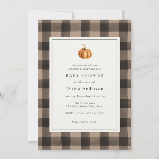 Citrouille Buffalo Plaid Baby shower Invitation (Devant)