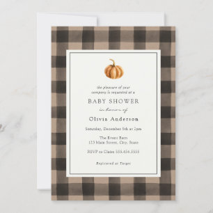 Citrouille Buffalo Plaid Baby shower Invitation