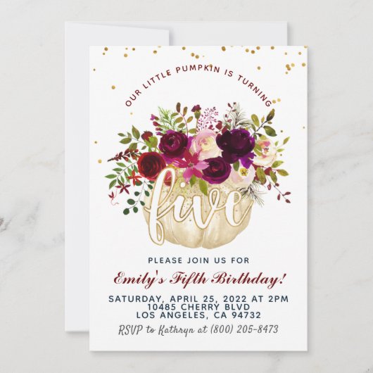 Citrouille cinquième anniversaire Invitation (Devant)