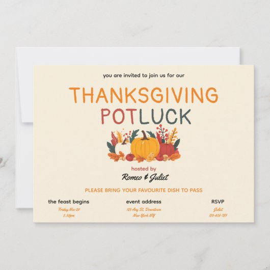 Citrouille coloré Thanksgiving Potluck Invitation (Devant)