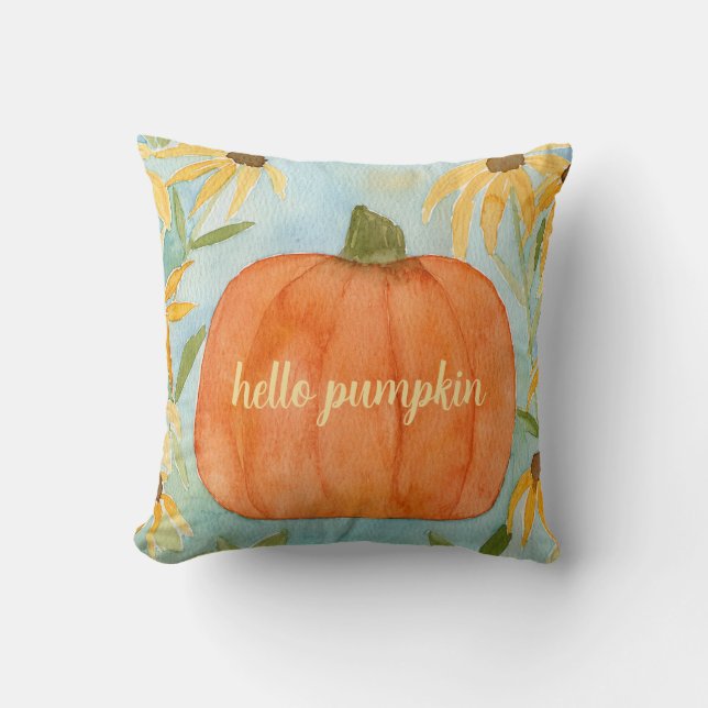 Citrouille d'aquarelle Coussin d'automne Coussin d (Recto)