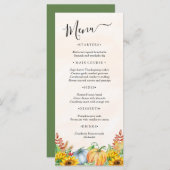 Citrouille d'aquarelle Sunflower Thanksgiving Menu (Devant / Derrière)