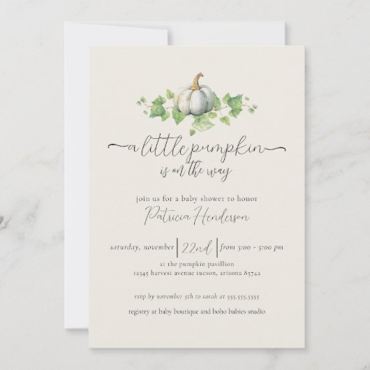 Citrouille d'automne Baby shower genre Invitation (Devant)