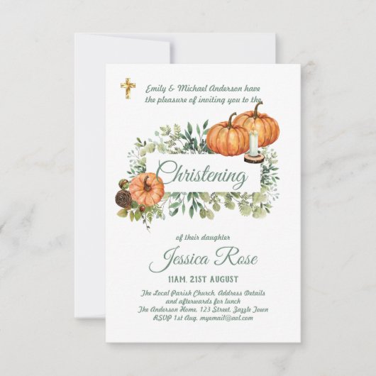 Citrouille d'automne Christening Invitations Baptê (Devant)