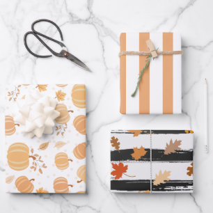 Citrouille d'automne et feuilles Pastel Stripes
