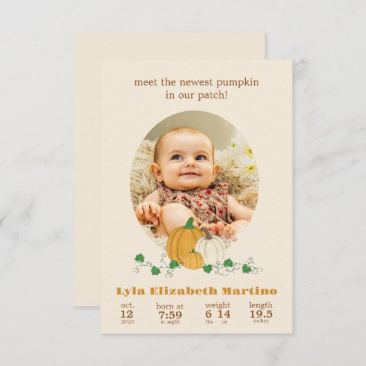 Citrouille d'automne Faire-part de naissance (Devant / Derrière)