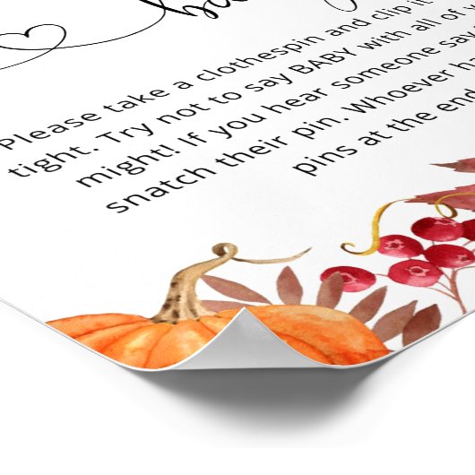 Citrouille d'automne Ne pas dire Poster bébé (Coin)