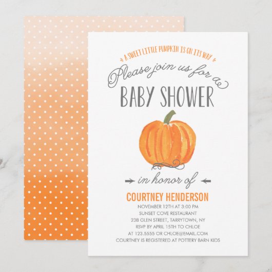 Citrouille d'automne Ombre | Invitation Baby showe (Devant / Derrière)