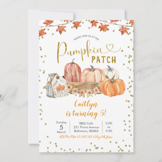 Citrouille d'automne Patch Invitation d'anniversai (Devant)