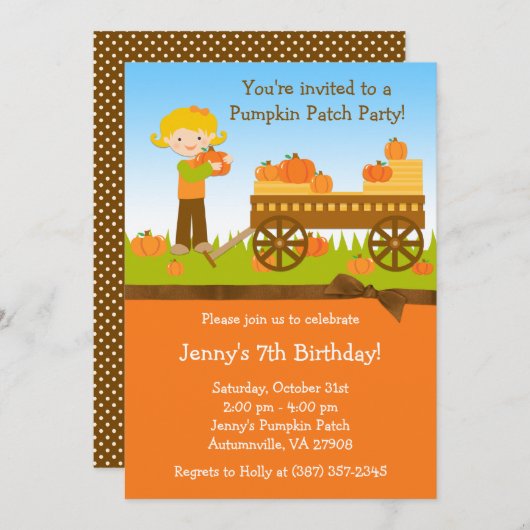 Citrouille d'automne Patch Invitation de fête d'an (Devant / Derrière)