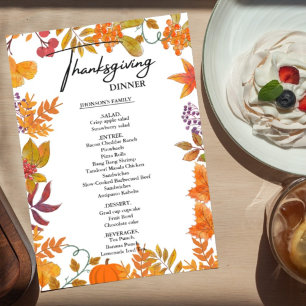 Citrouille d'automne Thanksgiving dîner Menu