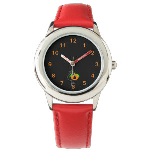 Citrouille de chat noir Montre en cuir rouge pour