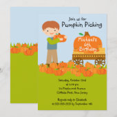 Citrouille de garçon cueillette Invitations de fêt (Devant / Derrière)