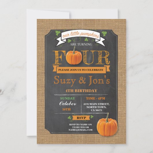 Citrouille de jumeaux quatrième invitation de fête (Devant)