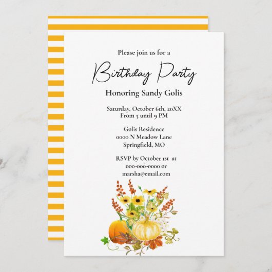 Citrouille de saison d'automne Invitation de fête  (Devant / Derrière)