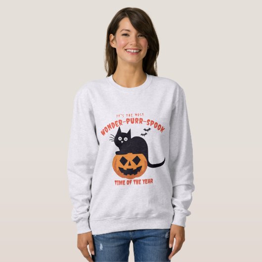 Citrouille de temps d'Halloween Sweatshirt de chat (Devant entier)