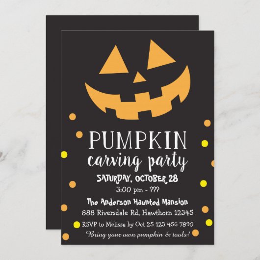 Citrouille découpant l'invitation, invitation de (Devant / Derrière)