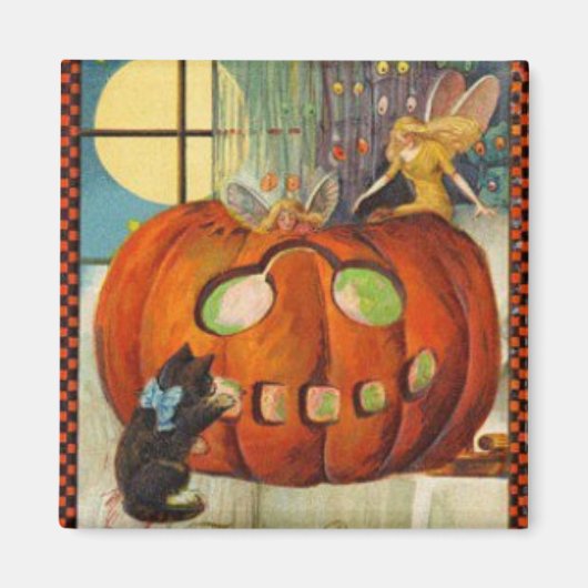 Citrouille d'Halloween, Aimant de fée et de chat n (Devant)