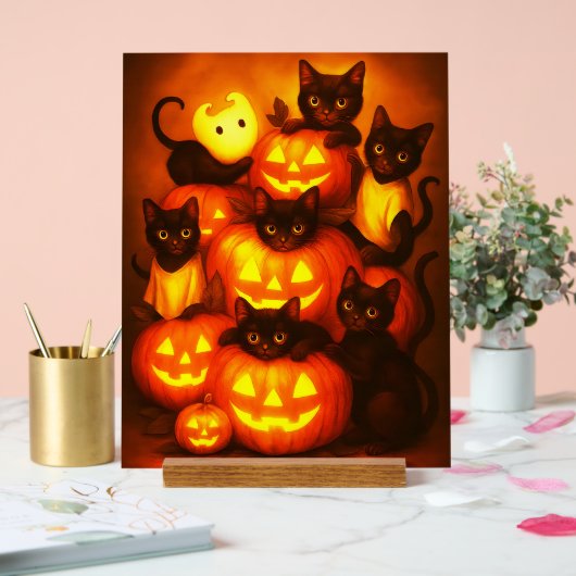 Citrouille d'Halloween brillant avec chat noir mig (Mariage)