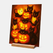 Citrouille d'Halloween brillant avec chat noir mig (Angle)