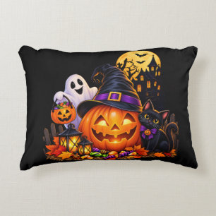 Citrouille d'Halloween et Coussin de Chat Noir
