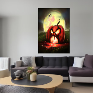 Citrouille d'horreur hurlant   AI Art Poster