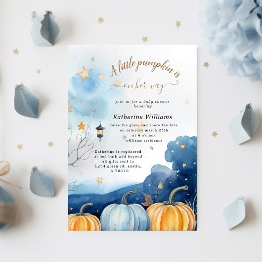 Citrouille d'or bleu Invitation Baby shower d'auto