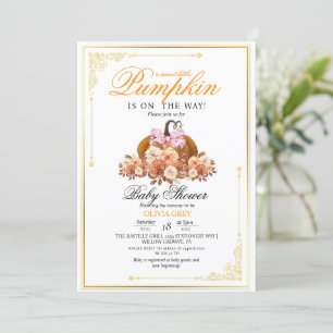 Citrouille d'or Invitation Baby shower Floral