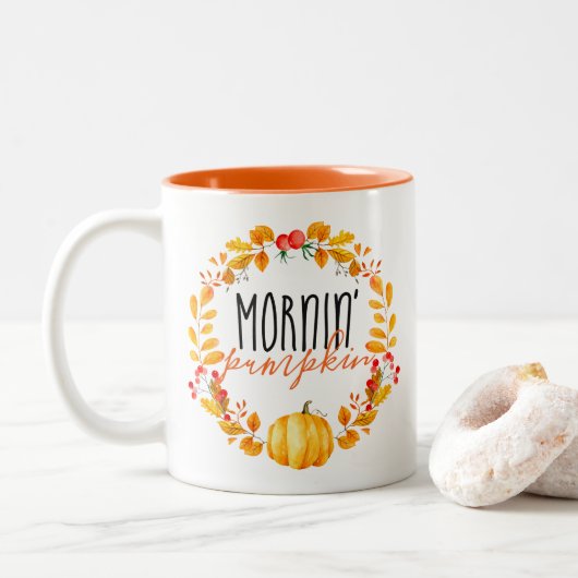 Citrouille du matin Chute d'aquarelle café Mug (Avec donut)