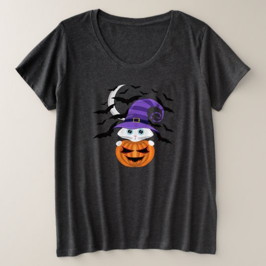 Citrouille effrayant avec un Kitty blanc et sorciè (Design devant)