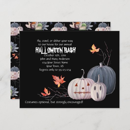 Citrouille effrayant Invitation de fête d'Hallowee (Devant / Derrière)