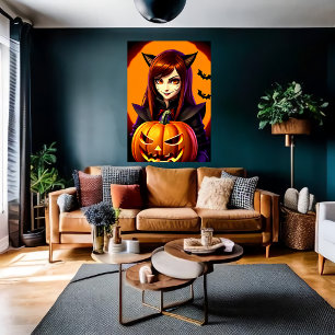 Citrouille et jeune femme AI Art Poster