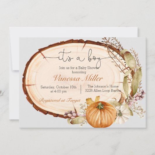 Citrouille Fall Boy Baby shower Invitation (Devant)