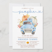 Citrouille Fall Boy Baby shower Invitation Blue Tr (Devant)