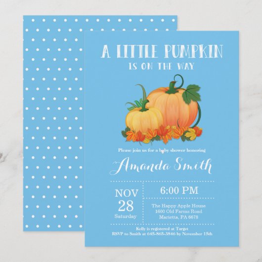 Citrouille Fall Boy Baby shower Invitation Card (Devant / Derrière)