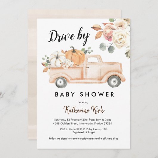 Citrouille Fall Drive by Baby shower Invitation (Devant / Derrière)