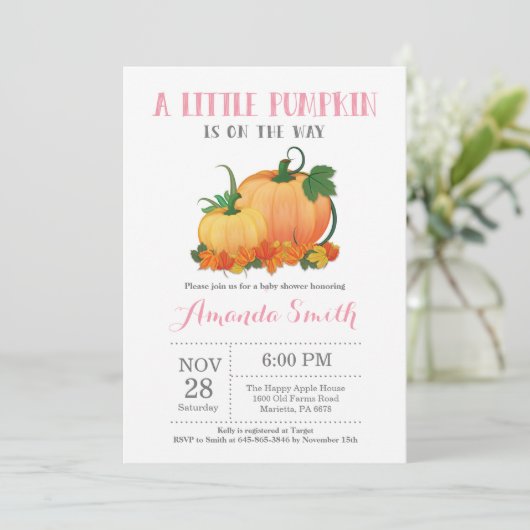 Citrouille Fall Girl Baby shower Invitation Card (Debout devant)