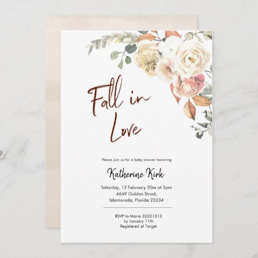 Citrouille Fall in Love Baby shower Invitation (Devant / Derrière)