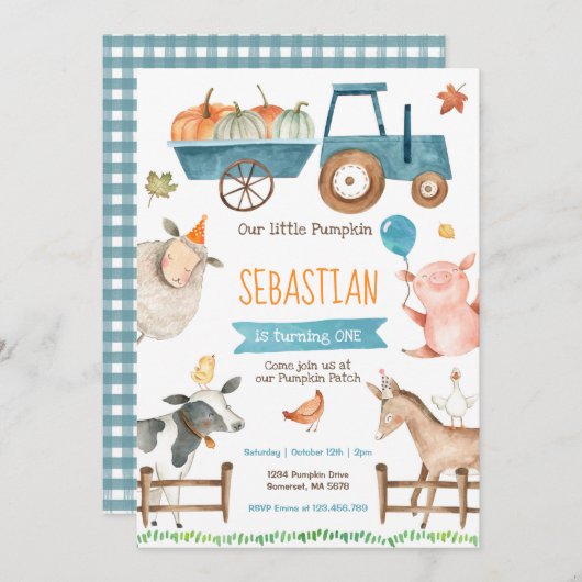 Citrouille Farm Invitation Anniversaire Automne Fa (Devant / Derrière)