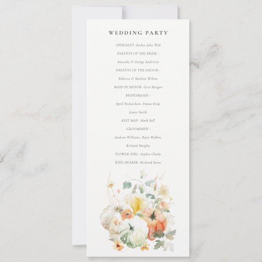 Citrouille fleur sauvage Programme de mariage aqua (Dos)