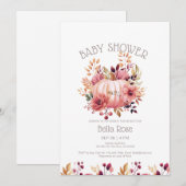 Citrouille Floral Automne Baby shower Invitation (Devant / Derrière)