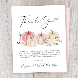 Citrouille Floral Baby Girl Douche Carte de remerc